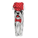 Red Cap Yorkshire Terrier Print Short Sleeve Long Nightdress