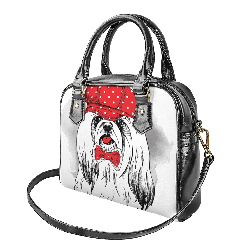 Red Cap Yorkshire Terrier Print Shoulder Handbag