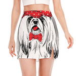 Red Cap Yorkshire Terrier Print Side Slit Mini Skirt