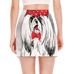 Red Cap Yorkshire Terrier Print Side Slit Mini Skirt