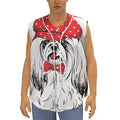 Red Cap Yorkshire Terrier Print Sleeveless Baseball Jersey