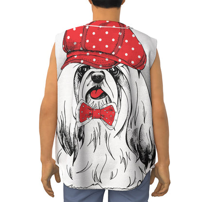 Red Cap Yorkshire Terrier Print Sleeveless Baseball Jersey