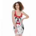 Red Cap Yorkshire Terrier Print Sleeveless Bodycon Dress