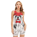 Red Cap Yorkshire Terrier Print Sleeveless One Piece Swimsuit