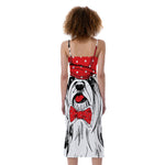 Red Cap Yorkshire Terrier Print Slim Fit Midi Cami Dress