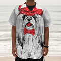 Red Cap Yorkshire Terrier Print Textured Short Sleeve Shirt