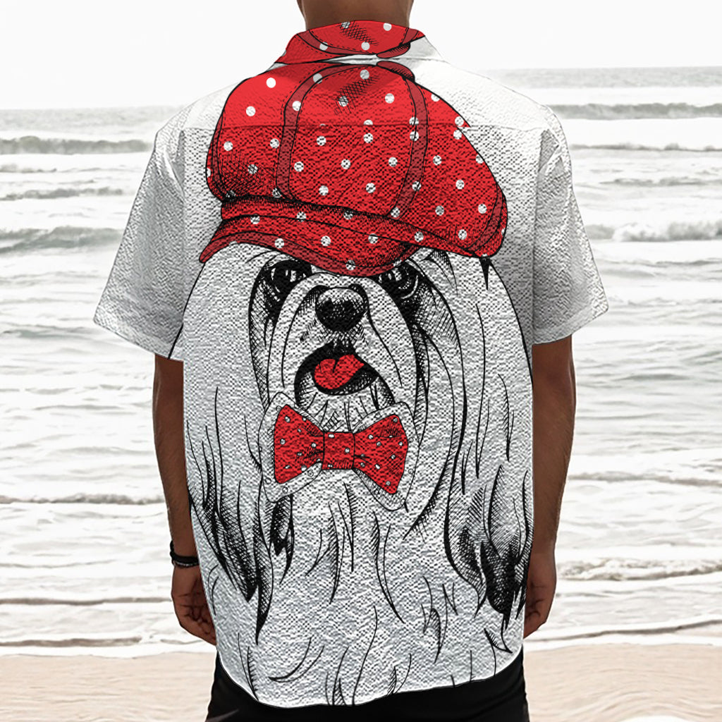 Red Cap Yorkshire Terrier Print Textured Short Sleeve Shirt