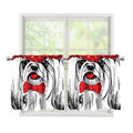 Red Cap Yorkshire Terrier Print Tier Curtains