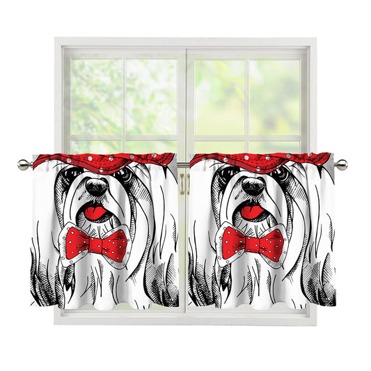 Red Cap Yorkshire Terrier Print Tier Curtains