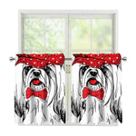 Red Cap Yorkshire Terrier Print Tier Curtains