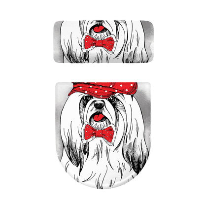 Red Cap Yorkshire Terrier Print Toilet Lid And Tank Cover Set
