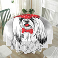 Red Cap Yorkshire Terrier Print Waterproof Round Tablecloth