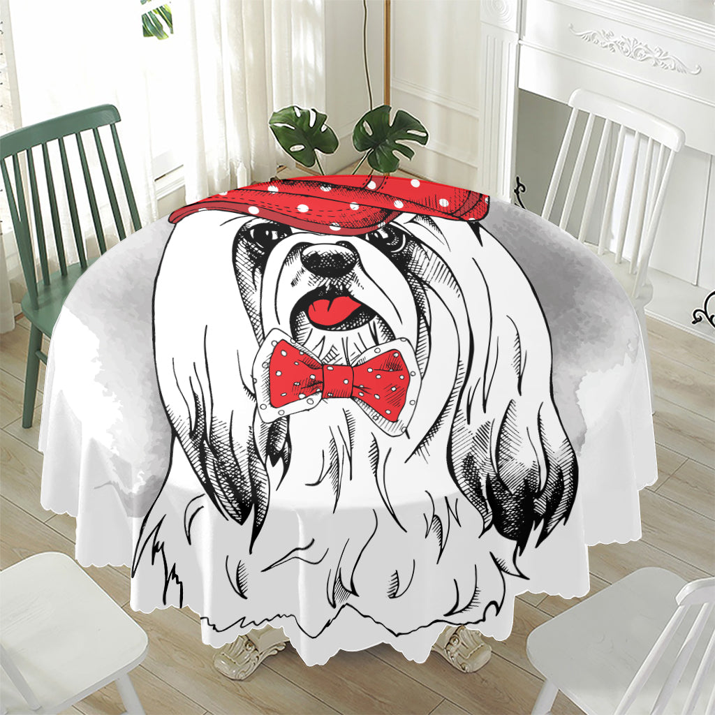Red Cap Yorkshire Terrier Print Waterproof Round Tablecloth