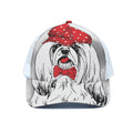 Red Cap Yorkshire Terrier Print White Mesh Trucker Hat