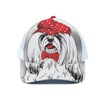 Red Cap Yorkshire Terrier Print White Mesh Trucker Cap