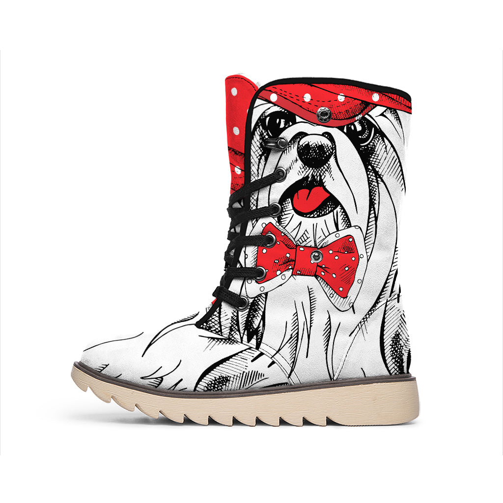 Red Cap Yorkshire Terrier Print Winter Boots