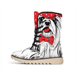 Red Cap Yorkshire Terrier Print Winter Boots