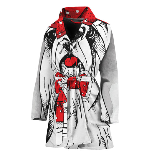 Red Cap Yorkshire Terrier Print Women's Bathrobe