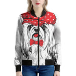 Red Cap Yorkshire Terrier Print Women's Bomber Jacket