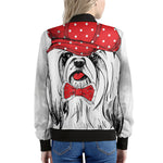 Red Cap Yorkshire Terrier Print Women's Bomber Jacket