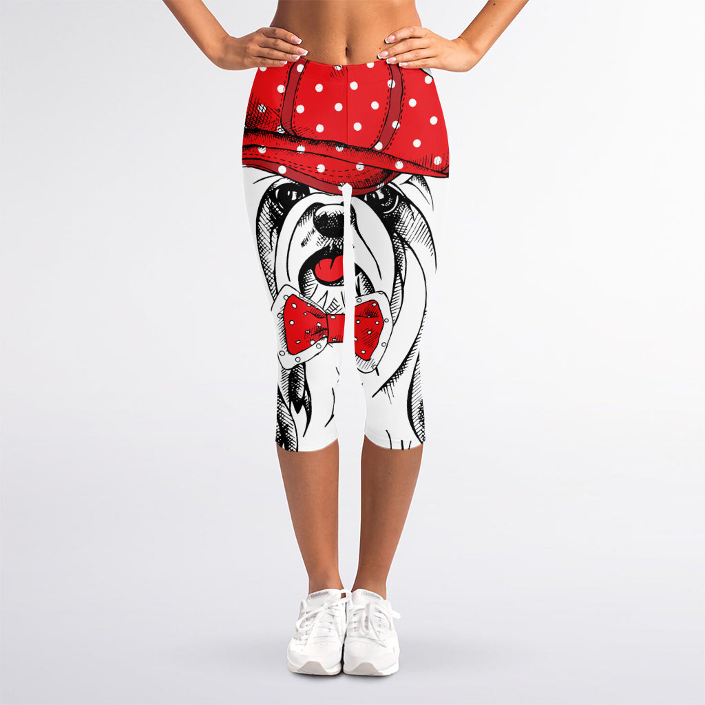 Red Cap Yorkshire Terrier Print Women's Capri Leggings