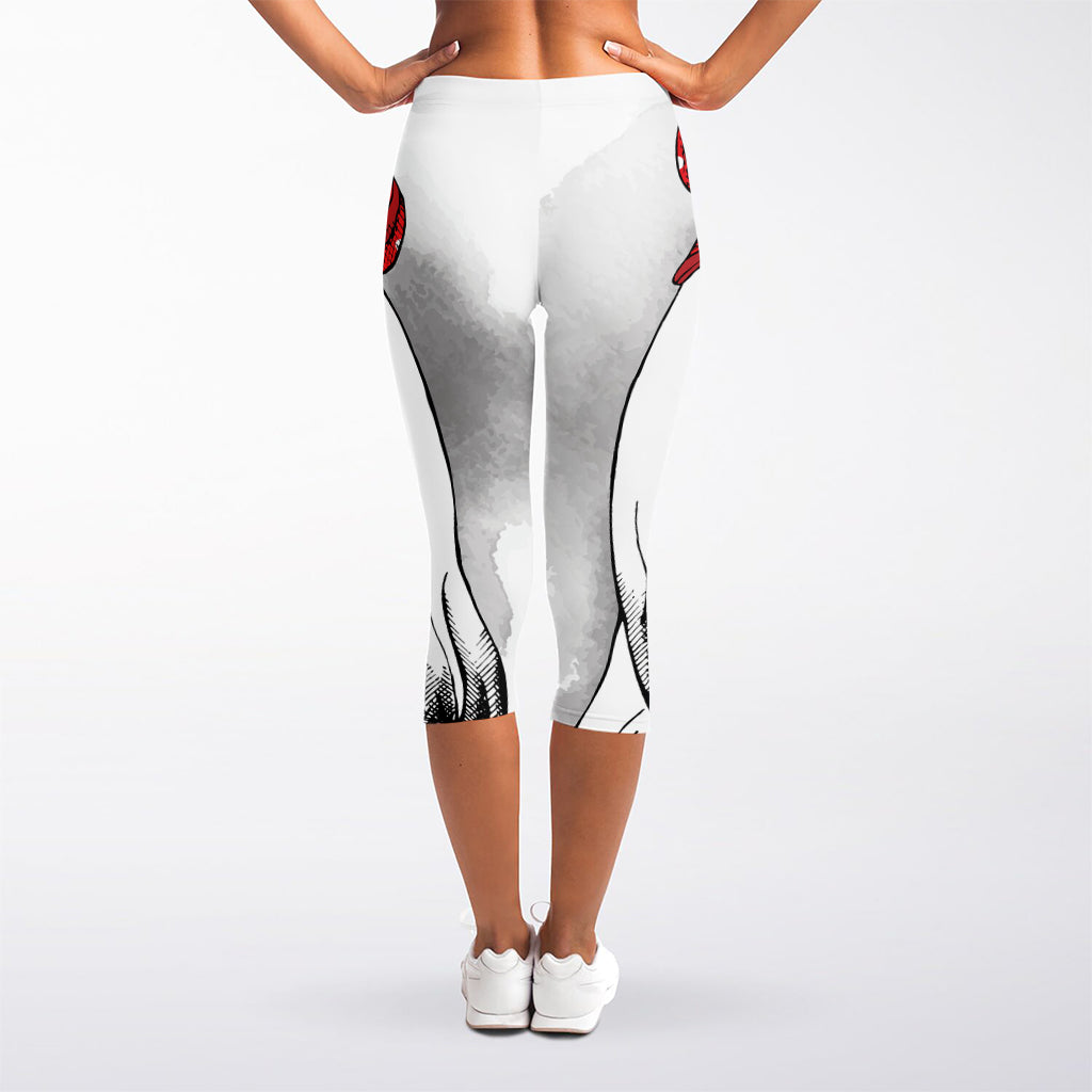 Red Cap Yorkshire Terrier Print Women's Capri Leggings