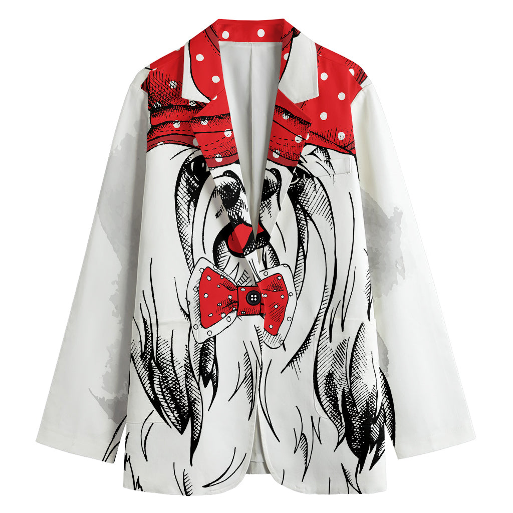 Red Cap Yorkshire Terrier Print Women's Cotton Blazer