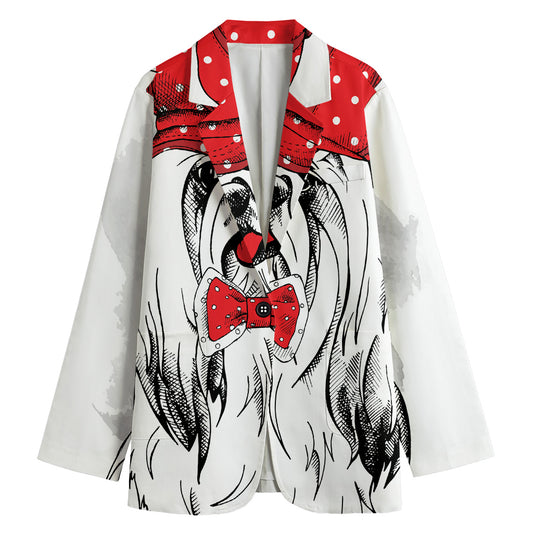 Red Cap Yorkshire Terrier Print Women's Cotton Blazer