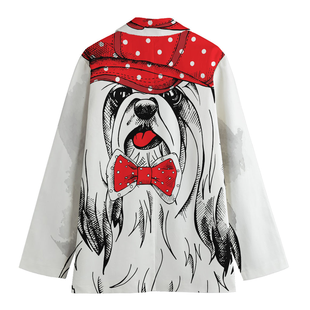 Red Cap Yorkshire Terrier Print Women's Cotton Blazer