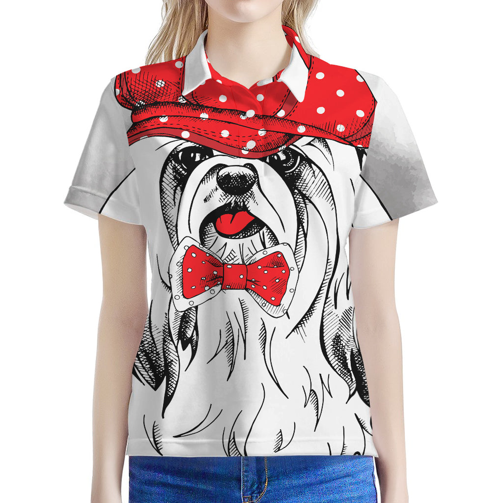 Red Cap Yorkshire Terrier Print Women's Polo Shirt
