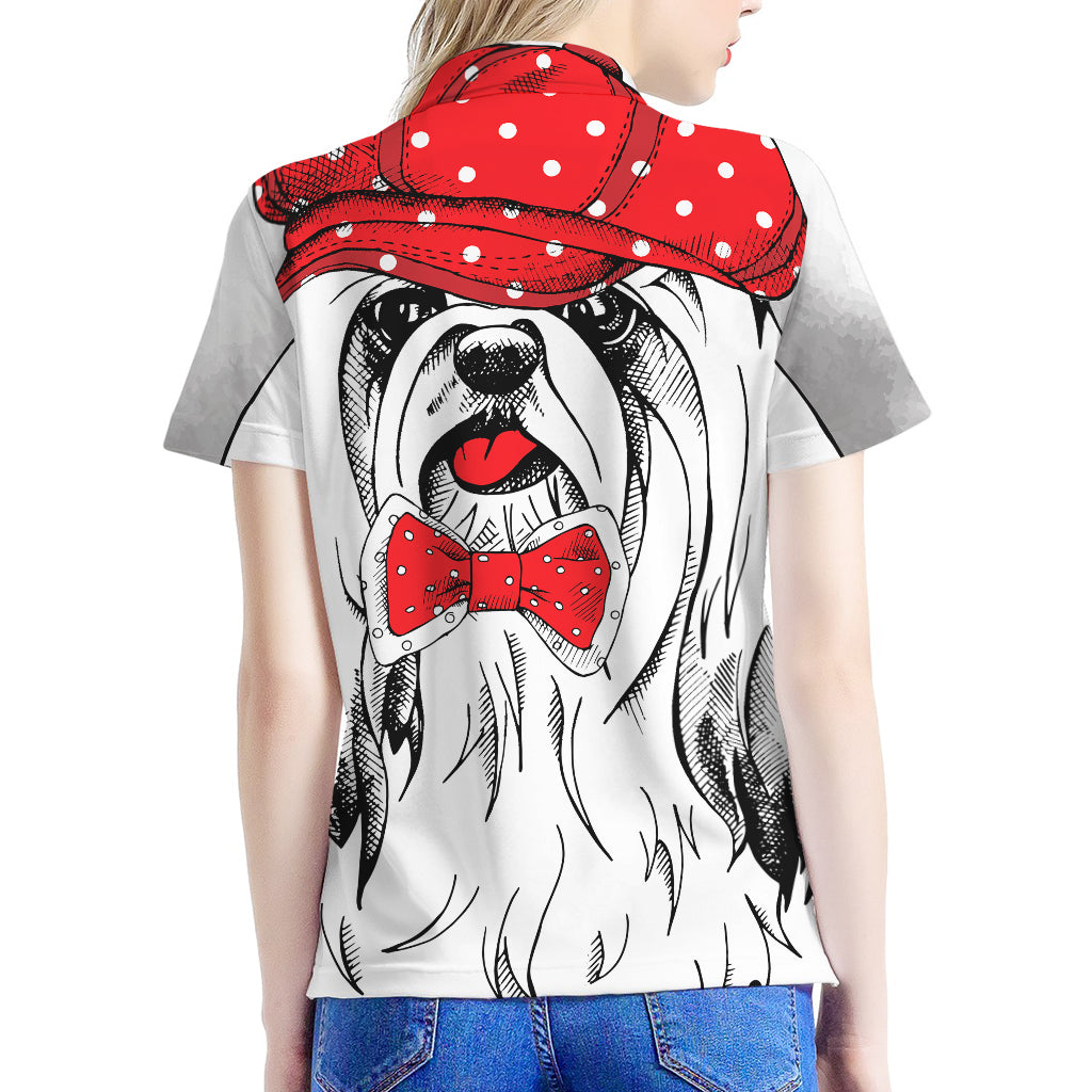Red Cap Yorkshire Terrier Print Women's Polo Shirt