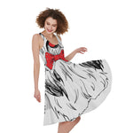 Red Cap Yorkshire Terrier Print Women's Sleeveless Dress