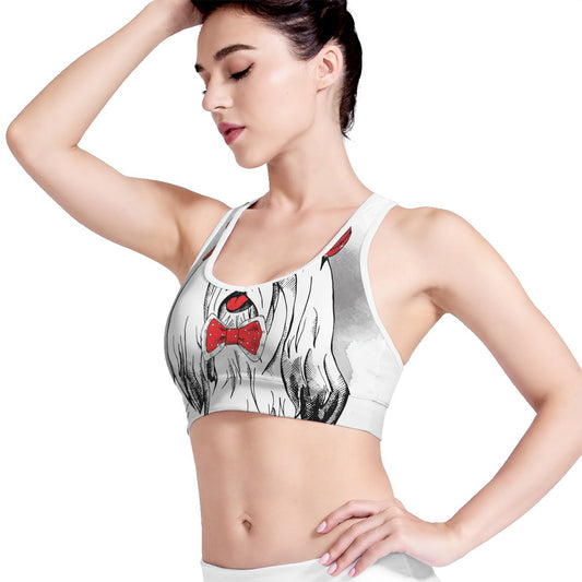 Red Cap Yorkshire Terrier Print Women's Sports Bra