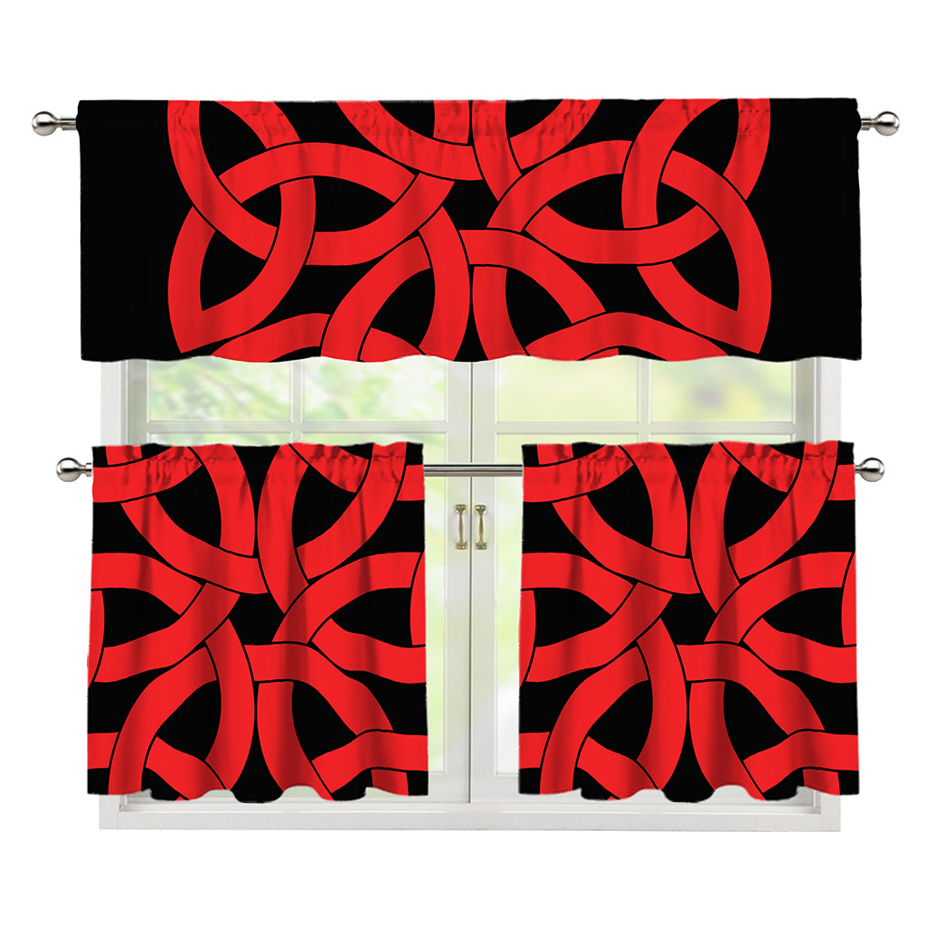 Red Celtic Knot Print 3 Piece Kitchen Curtains