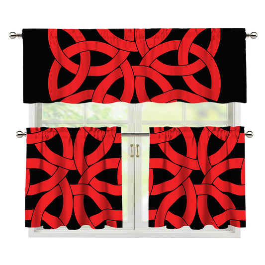 Red Celtic Knot Print 3 Piece Kitchen Curtains