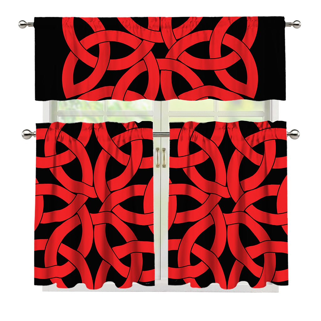 Red Celtic Knot Print 3 Piece Kitchen Curtains