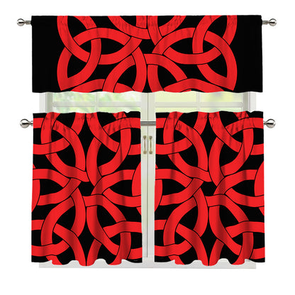 Red Celtic Knot Print 3 Piece Kitchen Curtains
