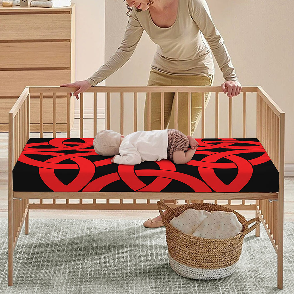 Red Celtic Knot Print Baby Crib Sheet