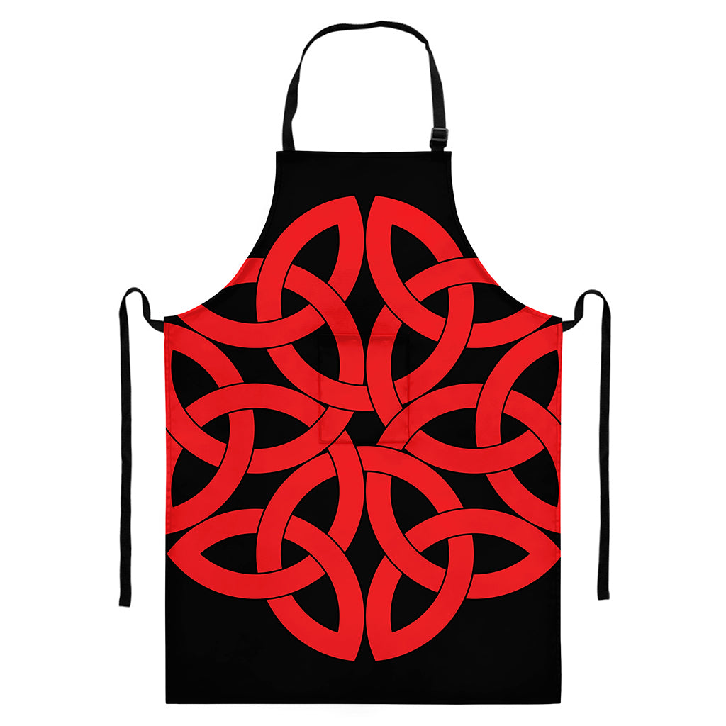 Red Celtic Knot Print Bib Apron With Pocket