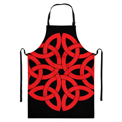 Red Celtic Knot Print Bib Apron With Pocket