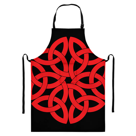 Red Celtic Knot Print Bib Apron With Pocket