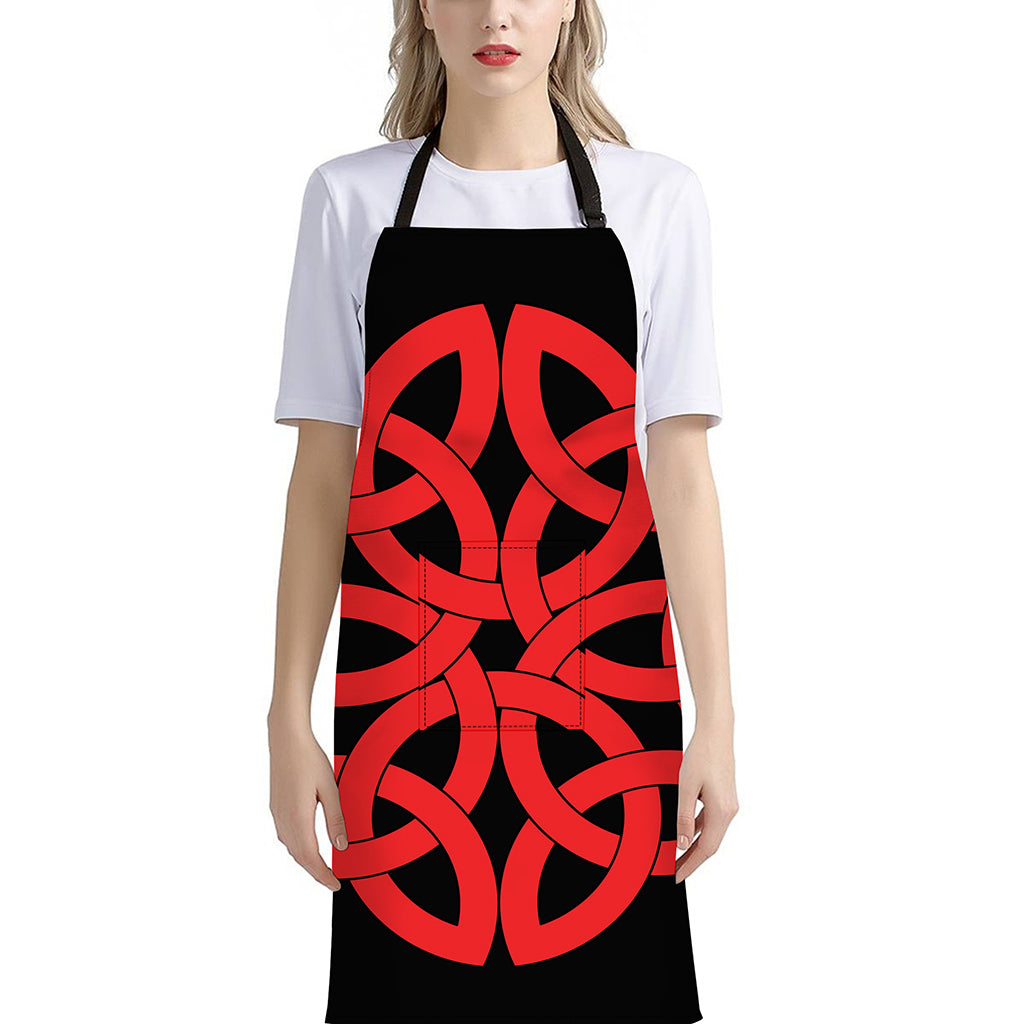 Red Celtic Knot Print Bib Apron With Pocket