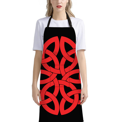 Red Celtic Knot Print Bib Apron With Pocket
