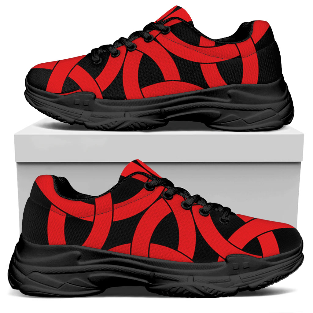 Red Celtic Knot Print Black Chunky Shoes