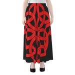 Red Celtic Knot Print Chiffon Maxi Skirt