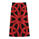 Red Celtic Knot Print Cotton Front Slit Maxi Skirt