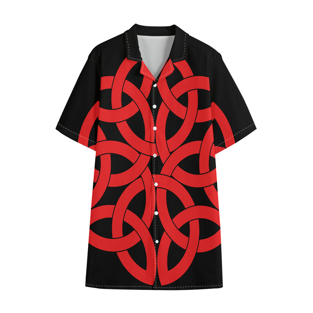 Red Celtic Knot Print Cotton Hawaiian Shirt