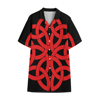 Red Celtic Knot Print Cotton Hawaiian Shirt