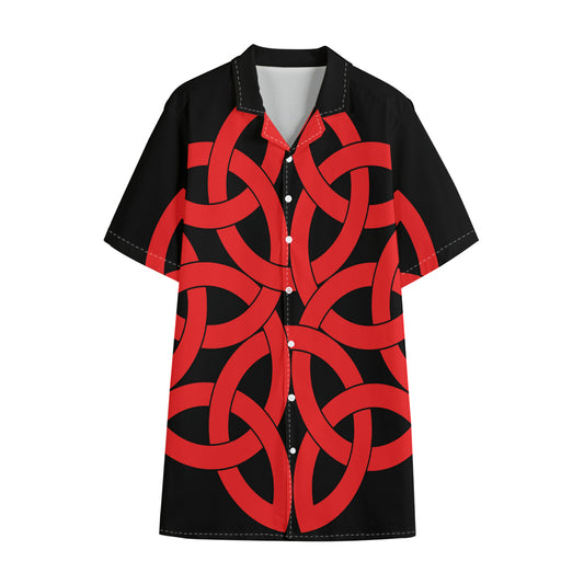 Red Celtic Knot Print Cotton Hawaiian Shirt