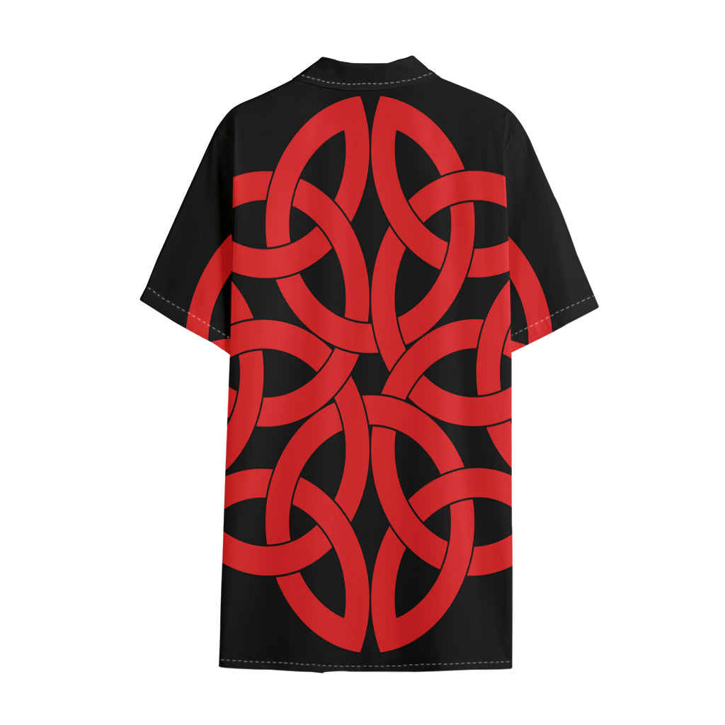Red Celtic Knot Print Cotton Hawaiian Shirt